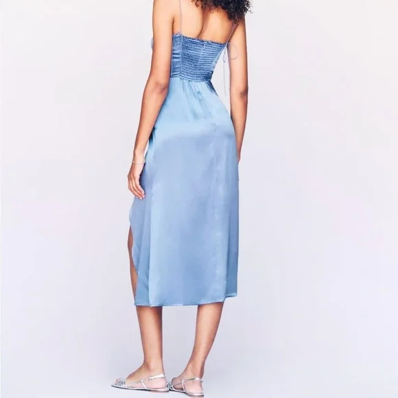 Reformation Elegant Blue silk Dress NEW - Picture 6 of 10